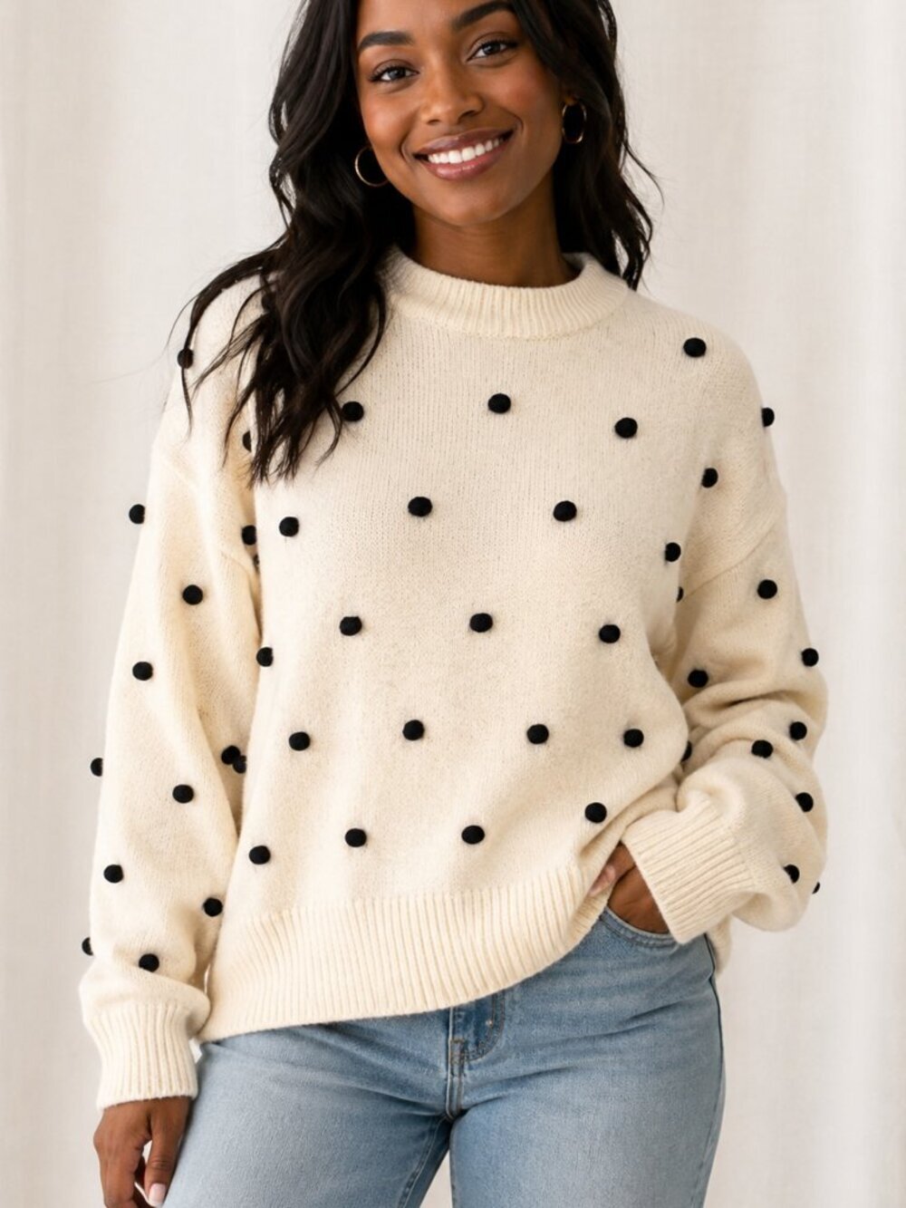 Madewell Merino Wool Blend Crewneck Sweater Cream Black XS
